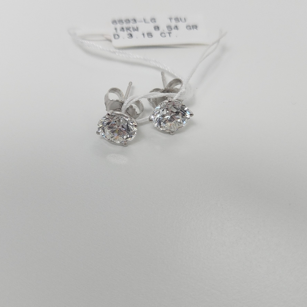 3.15 CTW Lab-Grown Diamond NWT 14K White Gold Round Stud Earrings F-VS1 4 Prongs - Picture 2 of 4